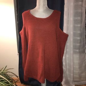 Cold Shoulder Burnt Orange Chunky Sweater